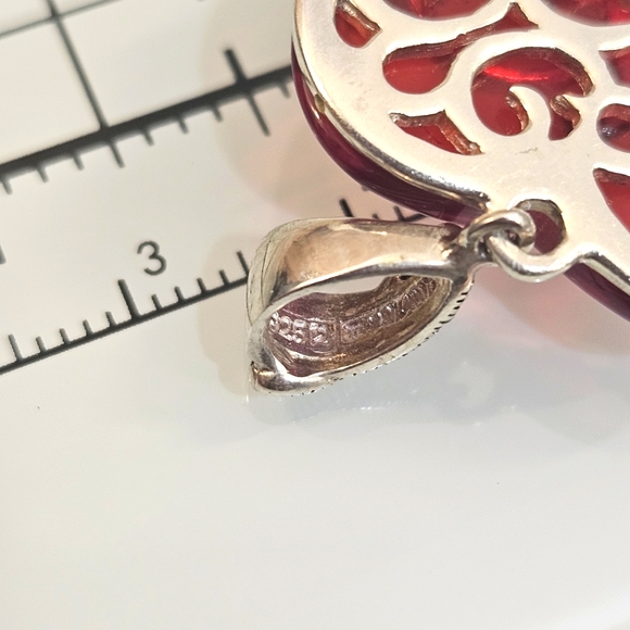 Ross Simons Vintage Sterling Silver 80s Marcasite & Red Glass Heart Pendant - Picture 7 of 8